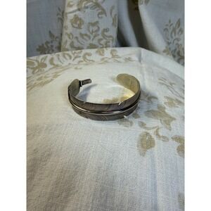 Sterling Silver Feather Cuff Bracelet Textured Wrap Design Wide Band